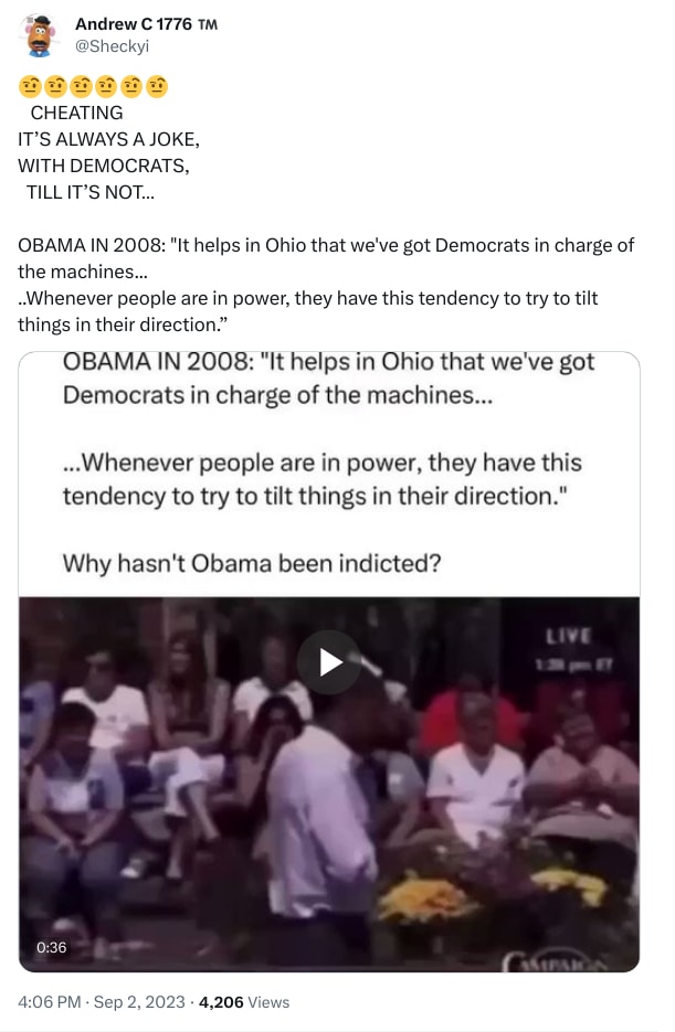 An X (Twitter) post from @Sheckyi - Andrew C 1776 ™️