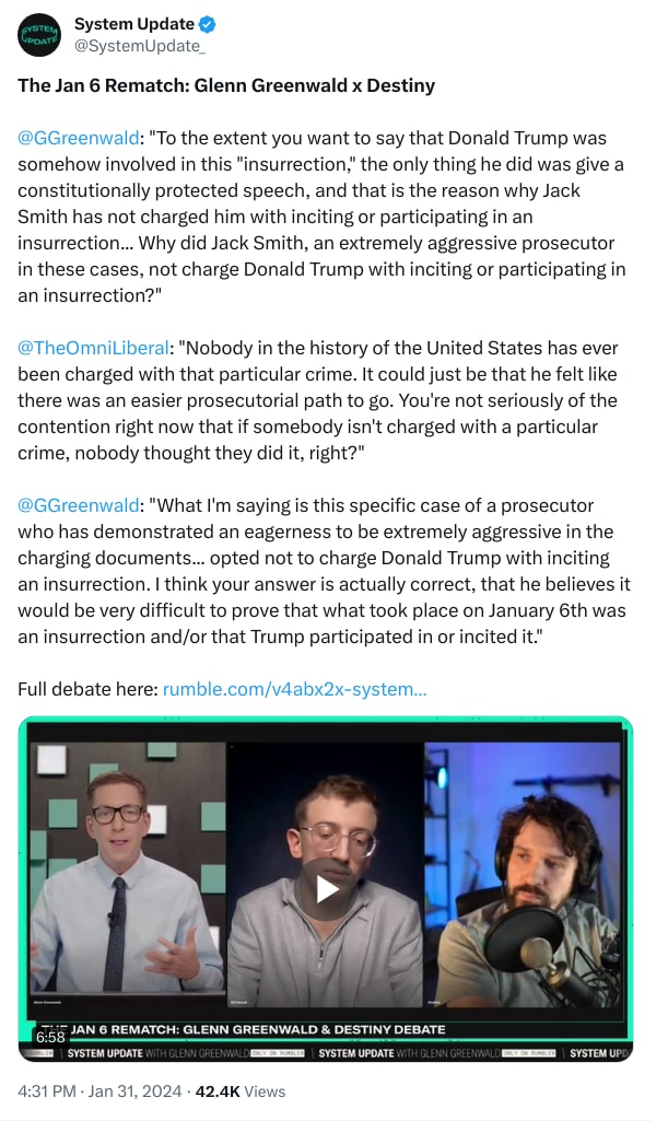 An X (Twitter) post from @SystemUpdate_ - System Update