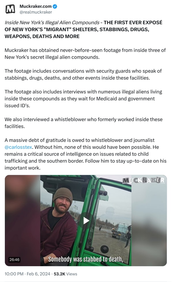 An X (Twitter) post from @realmuckraker - Muckraker.com