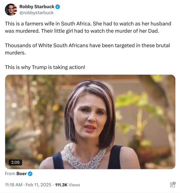 An X (Twitter) post from @robbystarbuck - Robby Starbuck