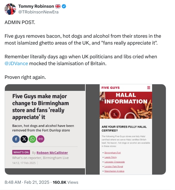 An X (Twitter) post from @TRobinsonNewEra - Tommy Robinson 🇬🇧