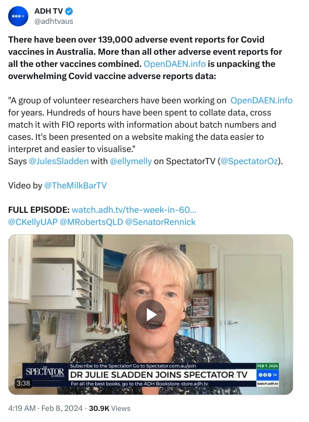 An X (Twitter) post from @adhtvaus - ADH TV