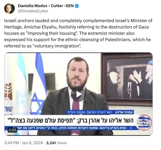 An X (Twitter) post from @DmodosCutter - Daniella Modos - Cutter -SEN