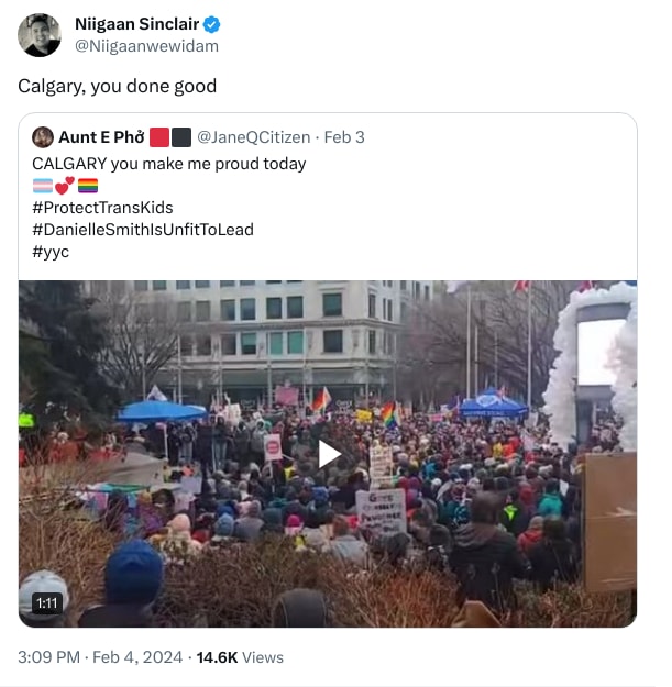 An X (Twitter) post from @Niigaanwewidam - Niigaan Sinclair