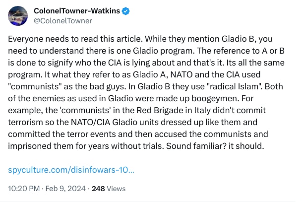 An X (Twitter) post from @ColonelTowner - ColonelTowner-Watkins