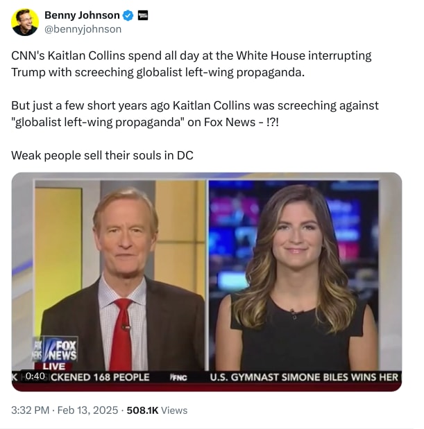 An X (Twitter) post from @bennyjohnson - Benny Johnson