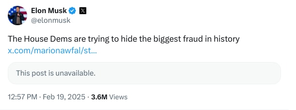 An X (Twitter) post from @elonmusk - Elon Musk