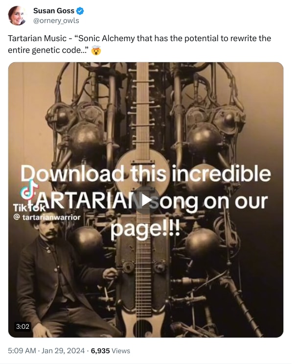 An X (Twitter) post from @ornery_owls - Susan Goss