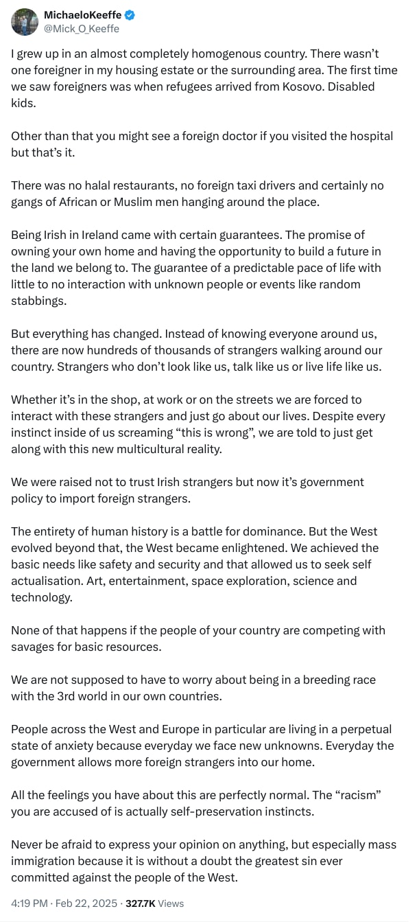 An X (Twitter) post from @Mick_O_Keeffe - MichaeloKeeffe