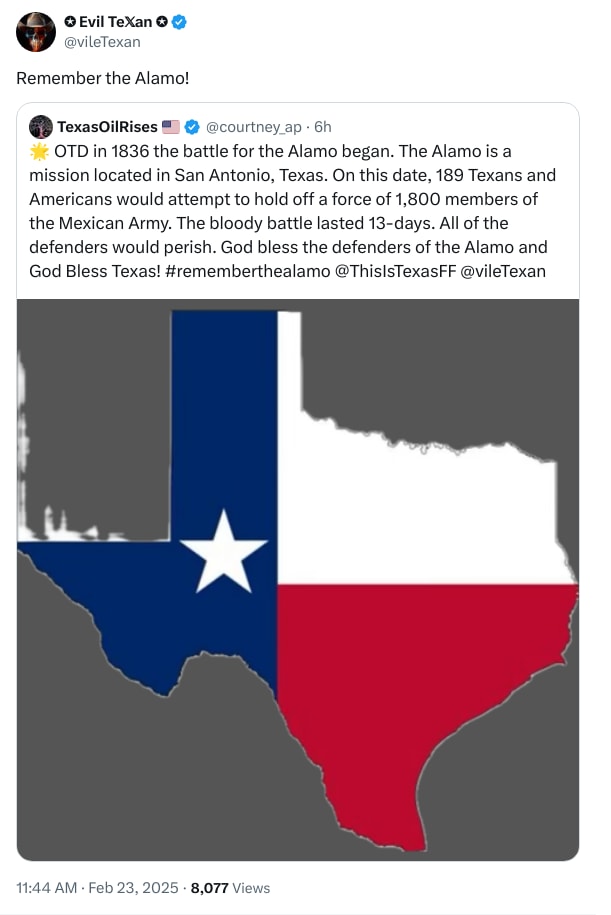 An X (Twitter) post from @vileTexan - ✪ Evil Te𝕏an ✪