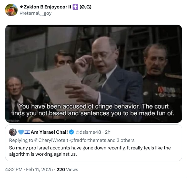 An X (Twitter) post from @eternal__goy - ✠ Zyklon B Enjoyooor II ☦️ (Ø,G)