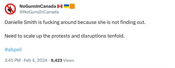 An X (Twitter) post from @NoGunsInCanada - NoGunsInCanada 🇨🇦 🇺🇦🟧