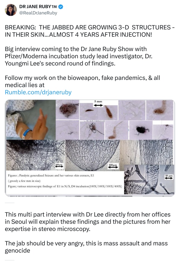 An X (Twitter) post from @RealDrJaneRuby - DR JANE RUBY™️