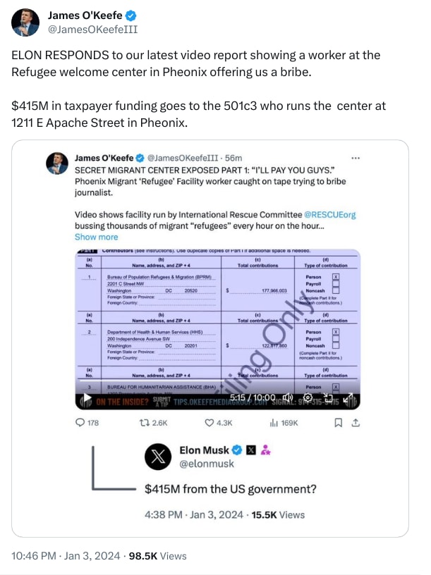 An X (Twitter) post from @JamesOKeefeIII - James O'Keefe