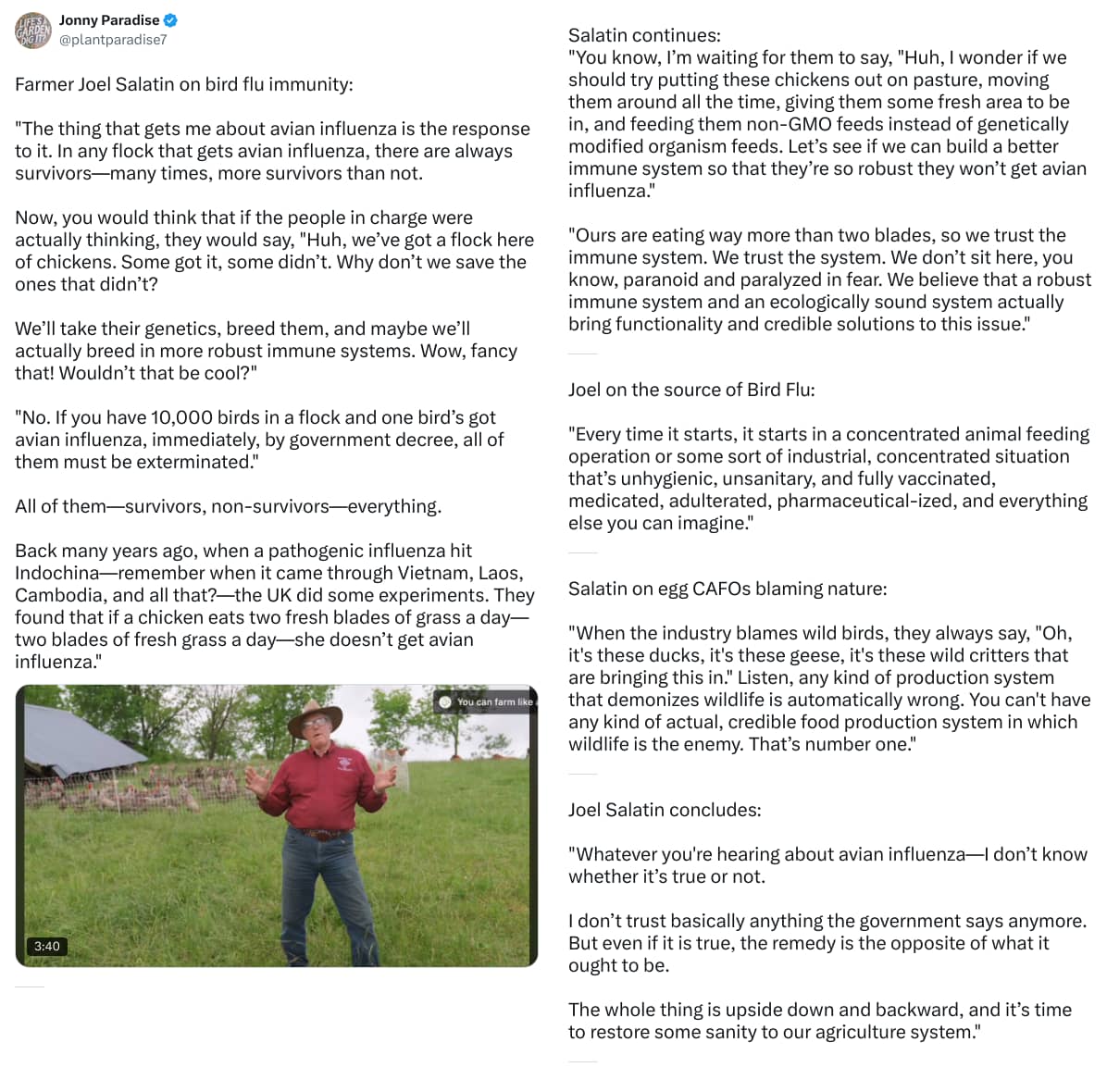 An X (Twitter) post from @plantparadise7 - Jonny Paradise