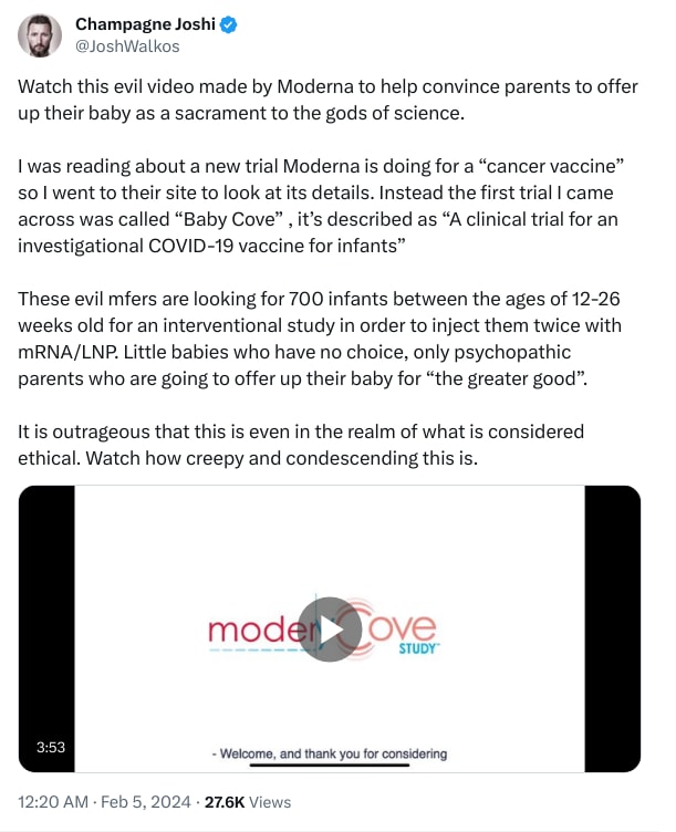 An X (Twitter) post from @JoshWalkos - Champagne Joshi