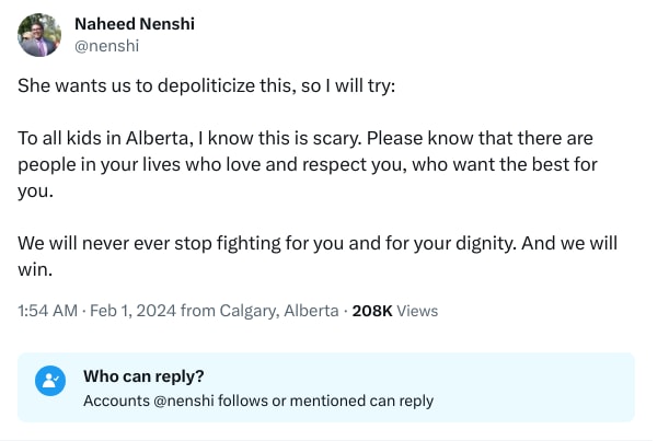 An X (Twitter) post from @nenshi - Naheed Nenshi