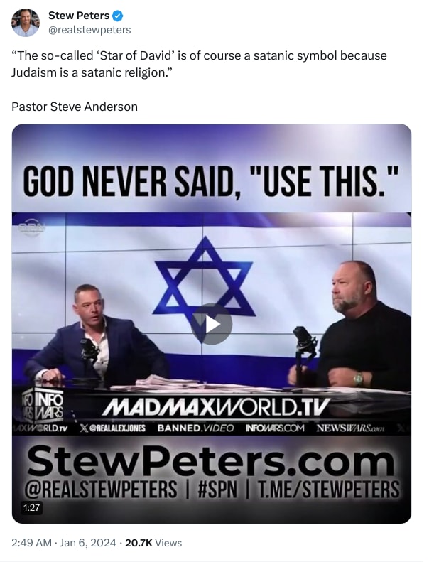 An X (Twitter) post from @realstewpeters - Stew Peters