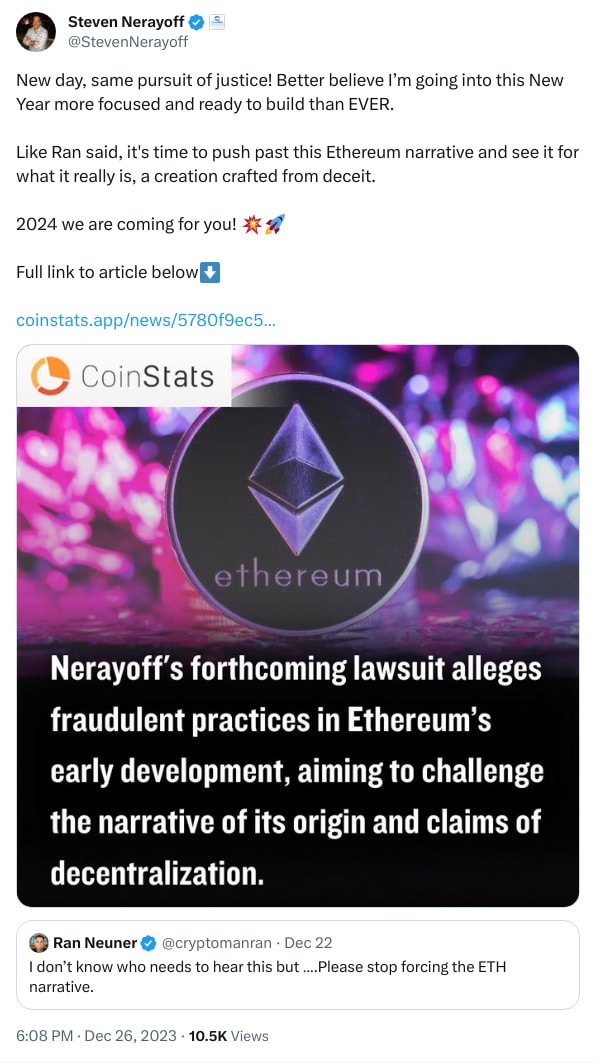 An X (Twitter) post from @StevenNerayoff - Steven Nerayoff