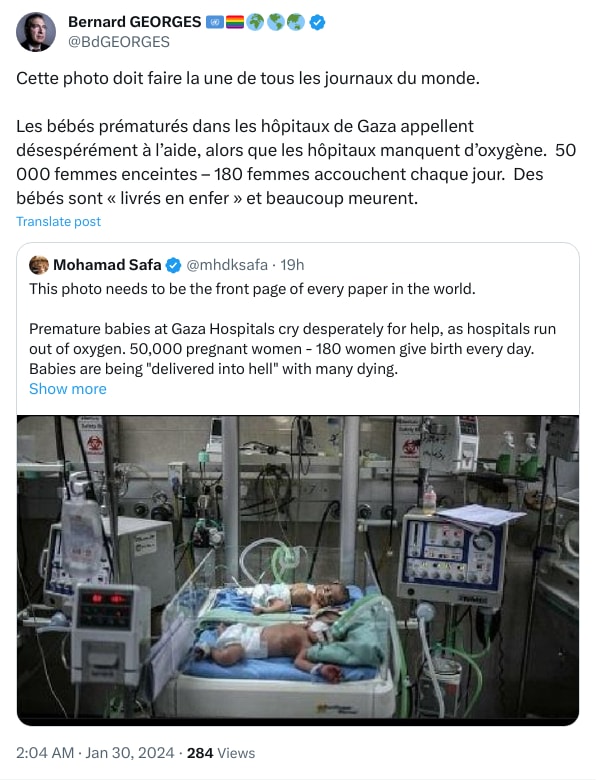 An X (Twitter) post from @BdGEORGES - Bernard GEORGES 🇺🇳🏳️‍🌈🌍🌎🌏