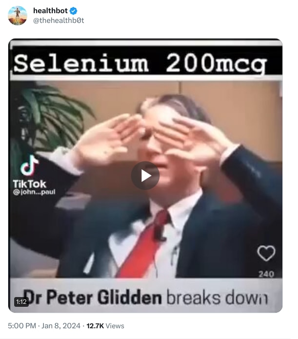 An X (Twitter) post from @thehealthb0t - healthbot