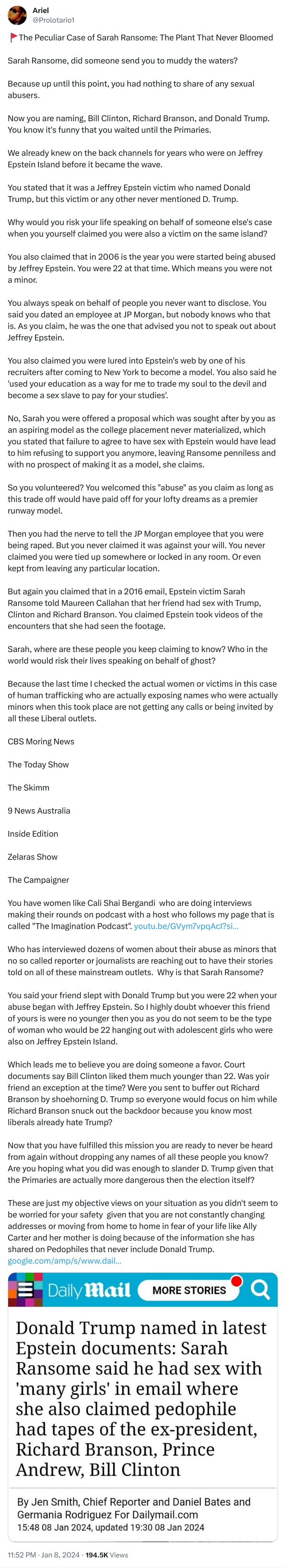 An X (Twitter) post from @Prolotario1 - Ariel