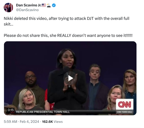 An X (Twitter) post from @DanScavino - Dan Scavino Jr.🇺🇸🦅