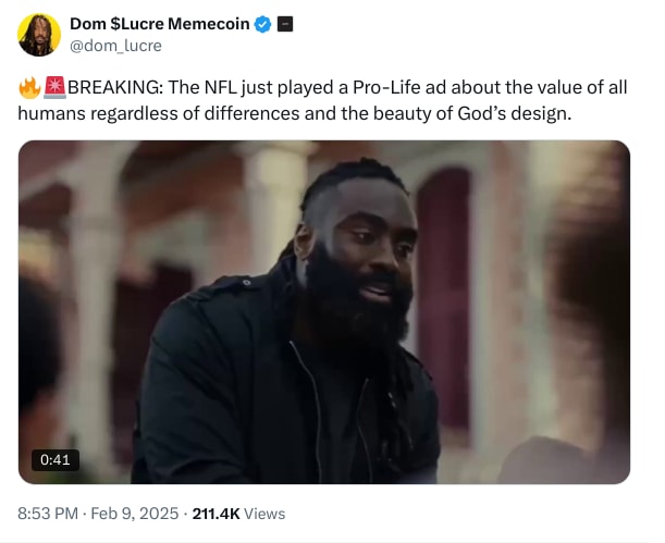 An X (Twitter) post from @dom_lucre - Dom $Lucre Memecoin