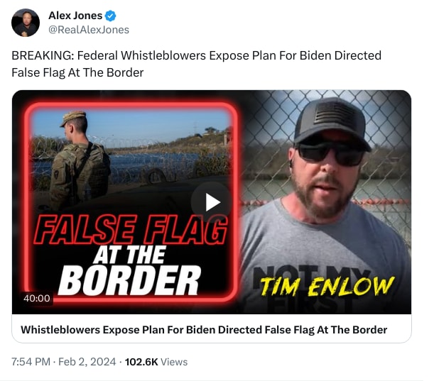 An X (Twitter) post from @RealAlexJones - Alex Jones