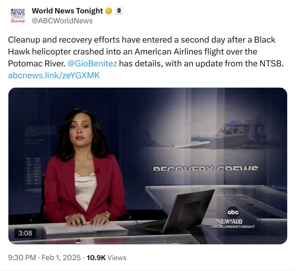 An X (Twitter) post from @ABCWorldNews - World News Tonight