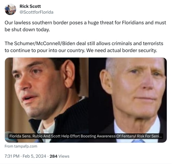 An X (Twitter) post from @ScottforFlorida - Rick Scott
