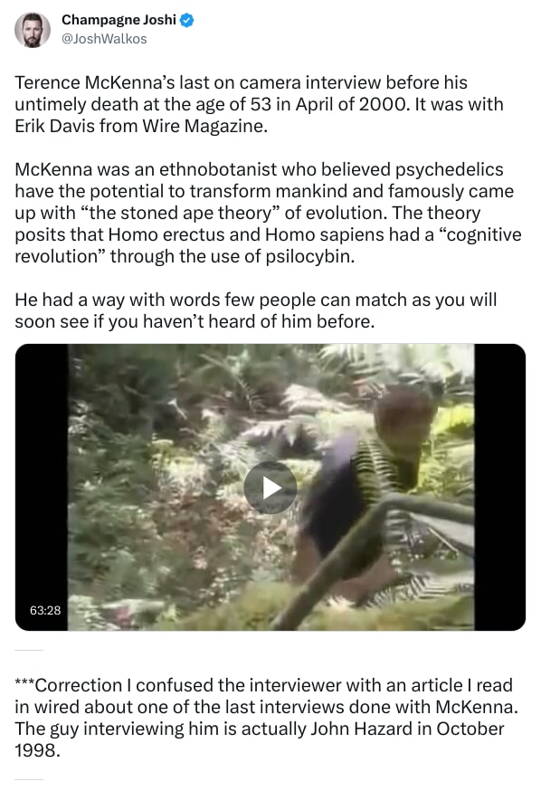 An X (Twitter) post from @JoshWalkos - Champagne Joshi