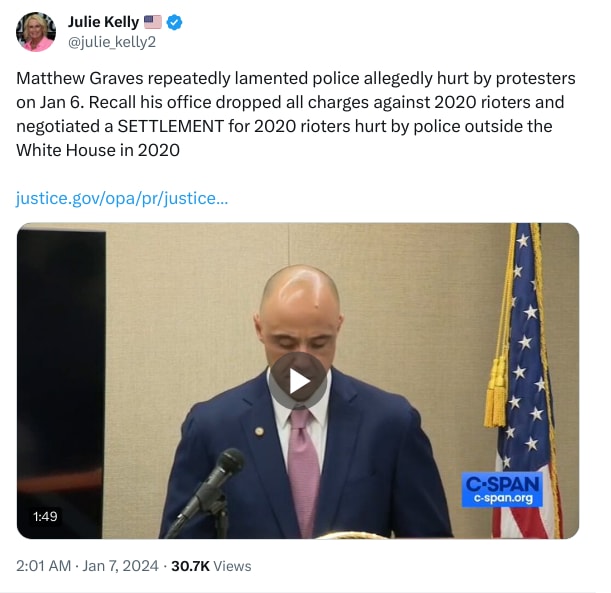 An X (Twitter) post from @julie_kelly2 - Julie Kelly 🇺🇸