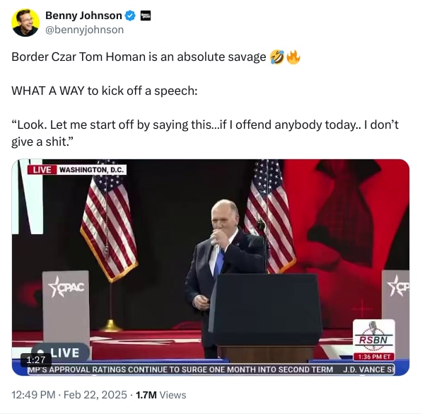 An X (Twitter) post from @bennyjohnson - Benny Johnson