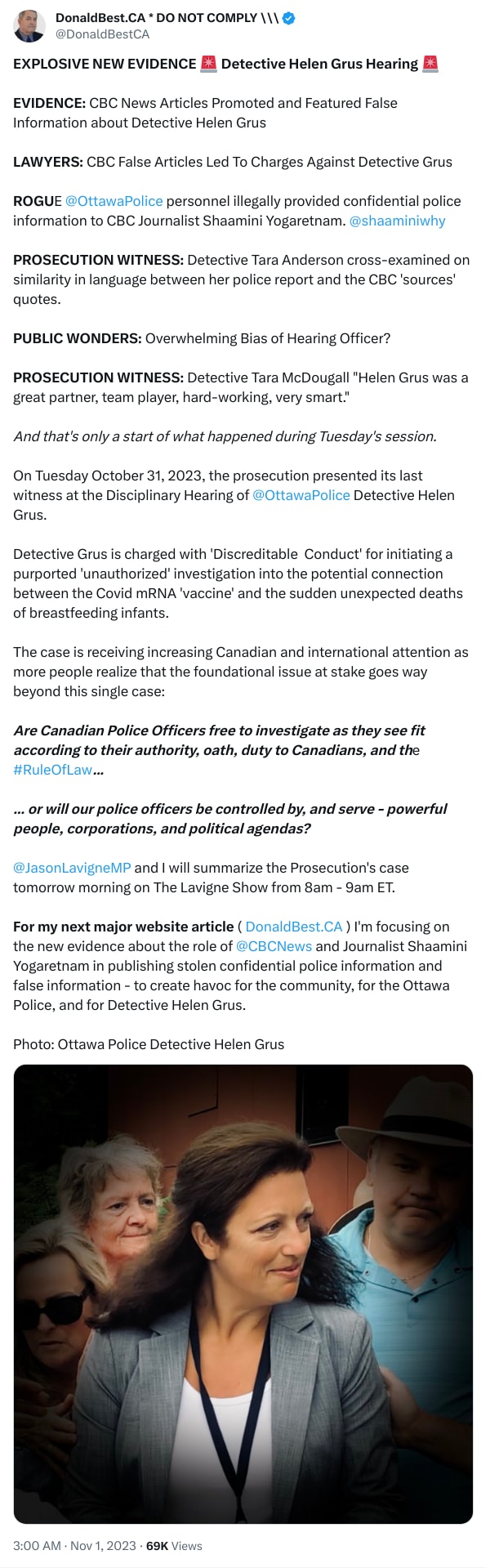 An X (Twitter) post from @DonaldBestCA - DonaldBest.CA * DO NOT COMPLY \\\