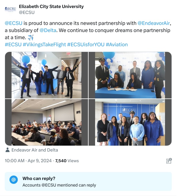 An X (Twitter) post from @ECSU - Elizabeth City State University