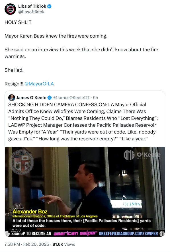 An X (Twitter) post from @libsoftiktok - Libs of TikTok