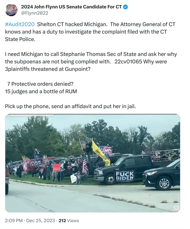 An X (Twitter) post from @Flynn2022 - 2024 John Flynn US Senate Candidate For CT