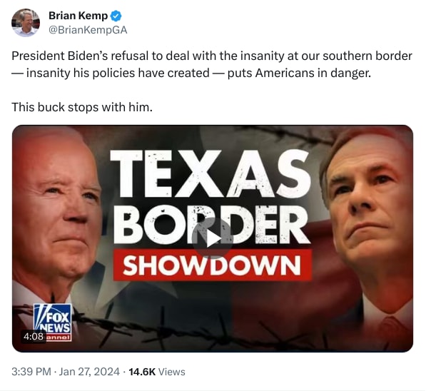 An X (Twitter) post from @BrianKempGA - Brian Kemp