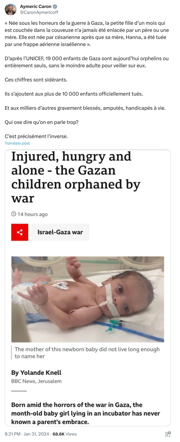 An X (Twitter) post from @CaronAymericoff - Aymeric Caron