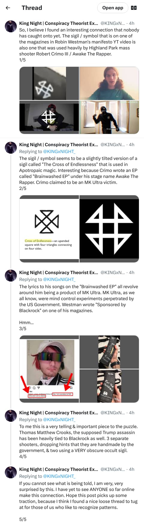 An X (Twitter) post from @KINGxNIGHT_ - King Night | Conspiracy Theorist Extraordinaire