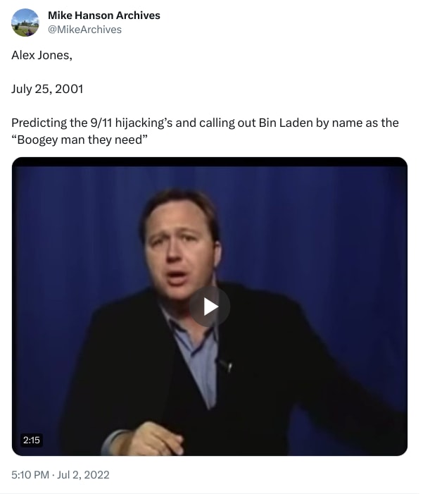 An X (Twitter) post from @MikeArchives - Mike Hanson Archives