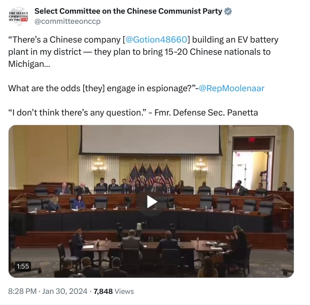 An X (Twitter) post from @committeeonccp - Select Committee on the Chinese Communist Party