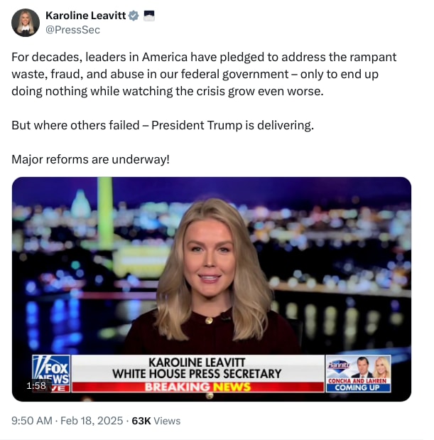 An X (Twitter) post from @PressSec - Karoline Leavitt