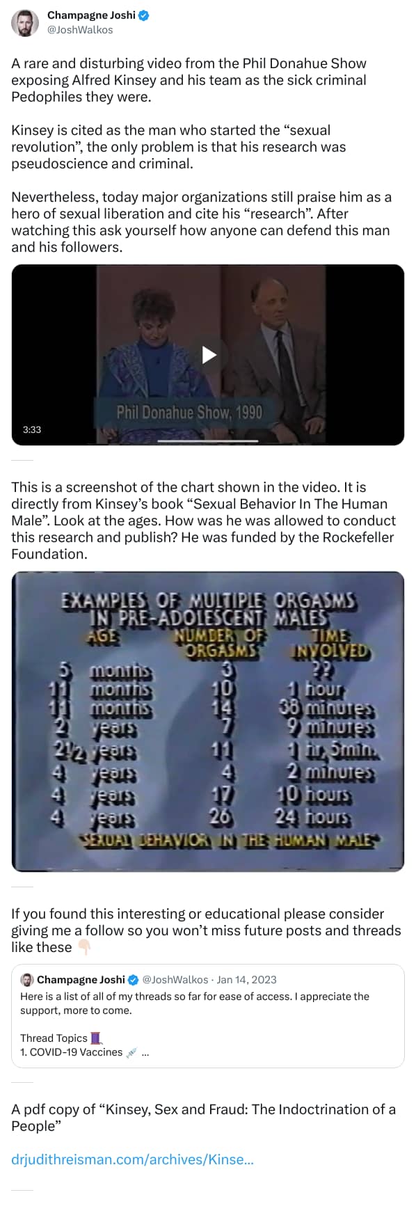 An X (Twitter) post from @JoshWalkos - Champagne Joshi