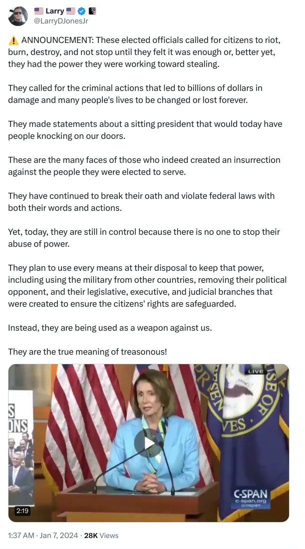 An X (Twitter) post from @LarryDJonesJr - 🇺🇸 Larry 🇺🇸