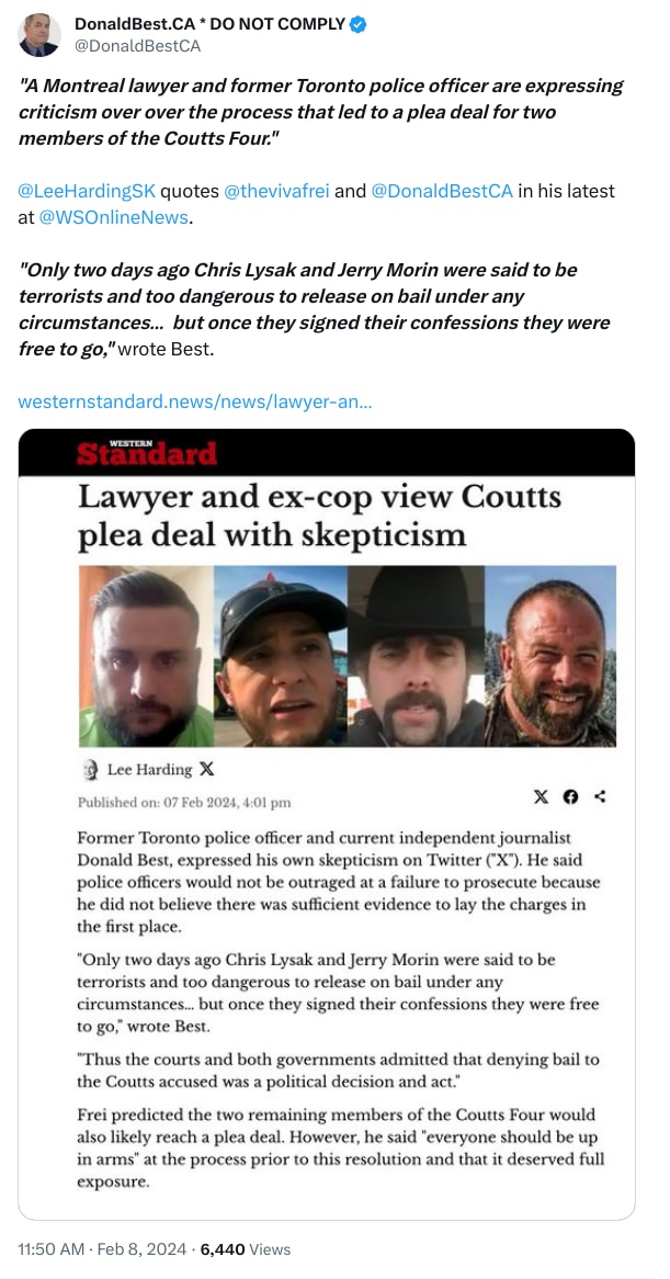 An X (Twitter) post from @DonaldBestCA - DonaldBest.CA * DO NOT COMPLY