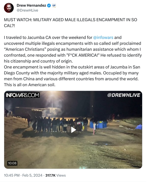 An X (Twitter) post from @DrewHLive - Drew Hernandez
