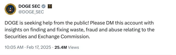 An X (Twitter) post from @DOGE_SEC - DOGE SEC