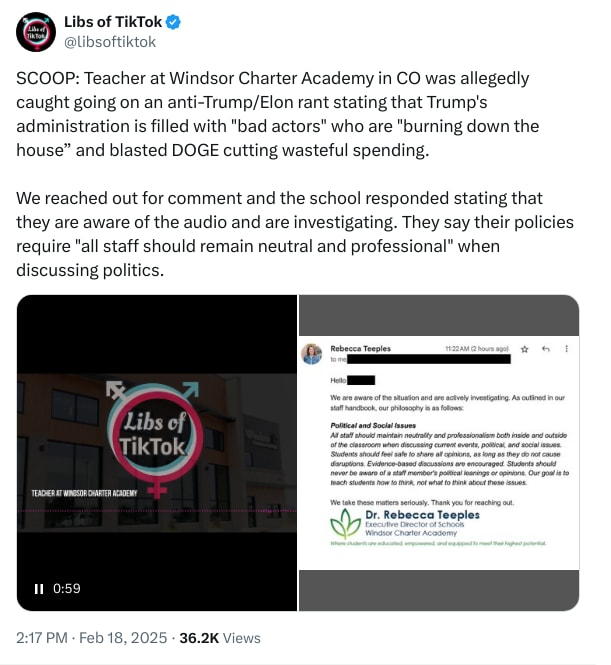 An X (Twitter) post from @libsoftiktok - Libs of TikTok